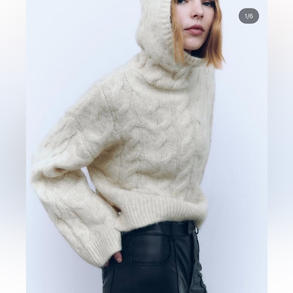 Zara Hoodie Cozy Cable Knit Sweater - Cream‎
